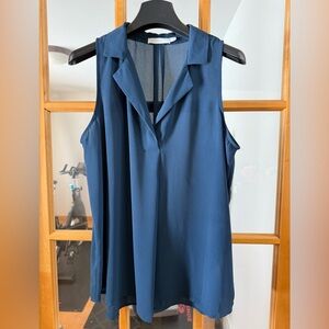 Lush Sleeveless V-Neck Blouse in Deep Teal Blue